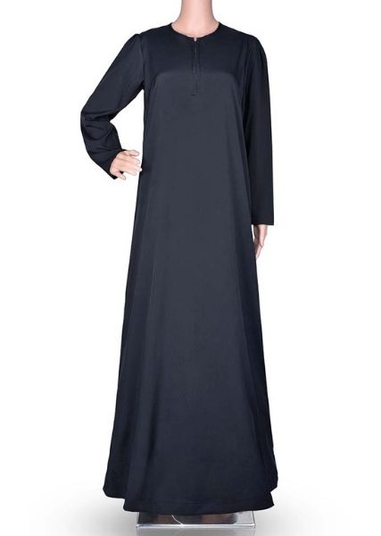 Front Zip Plain Abaya – Black